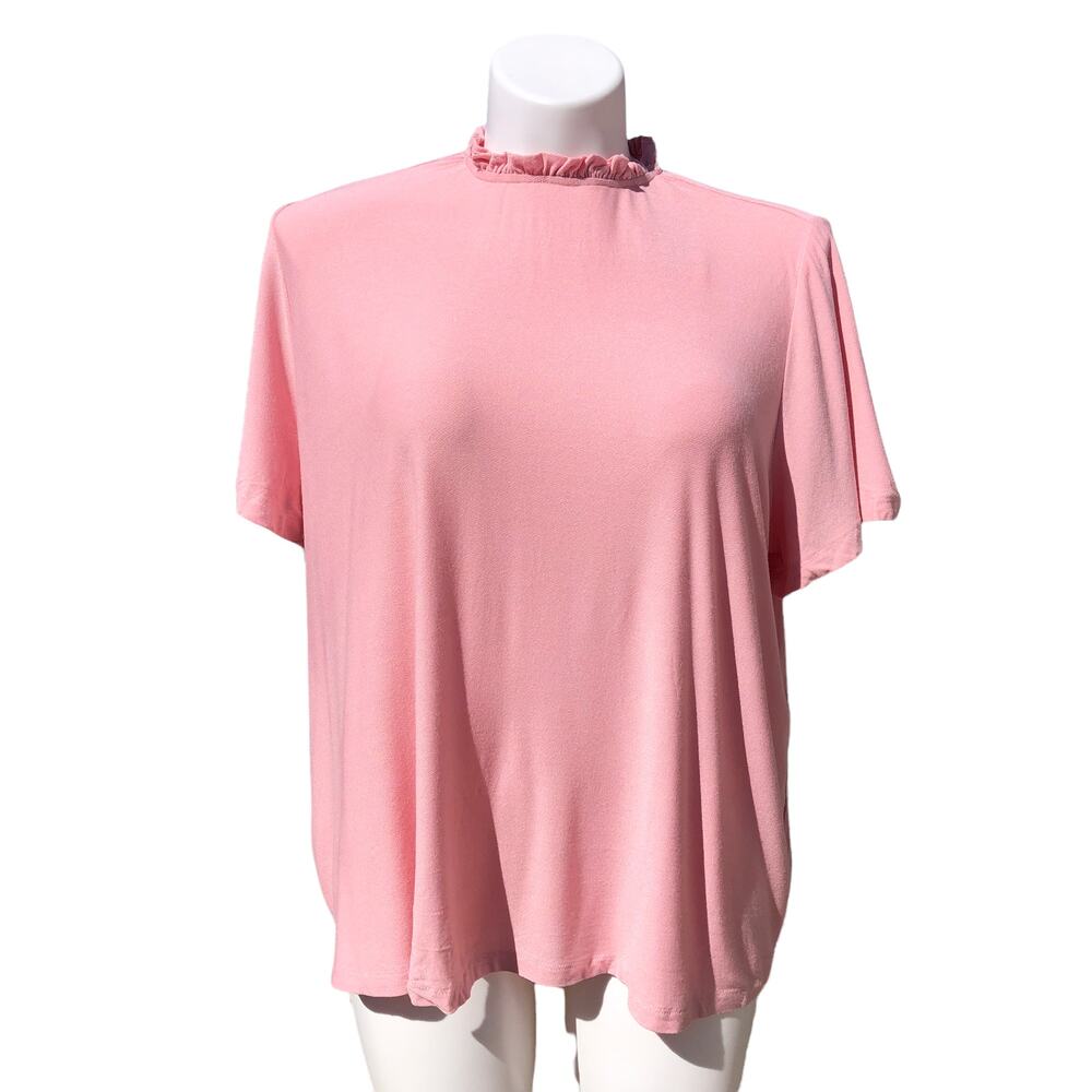 NWT Ellos pink ruffle neck blouse size 1X 22/24